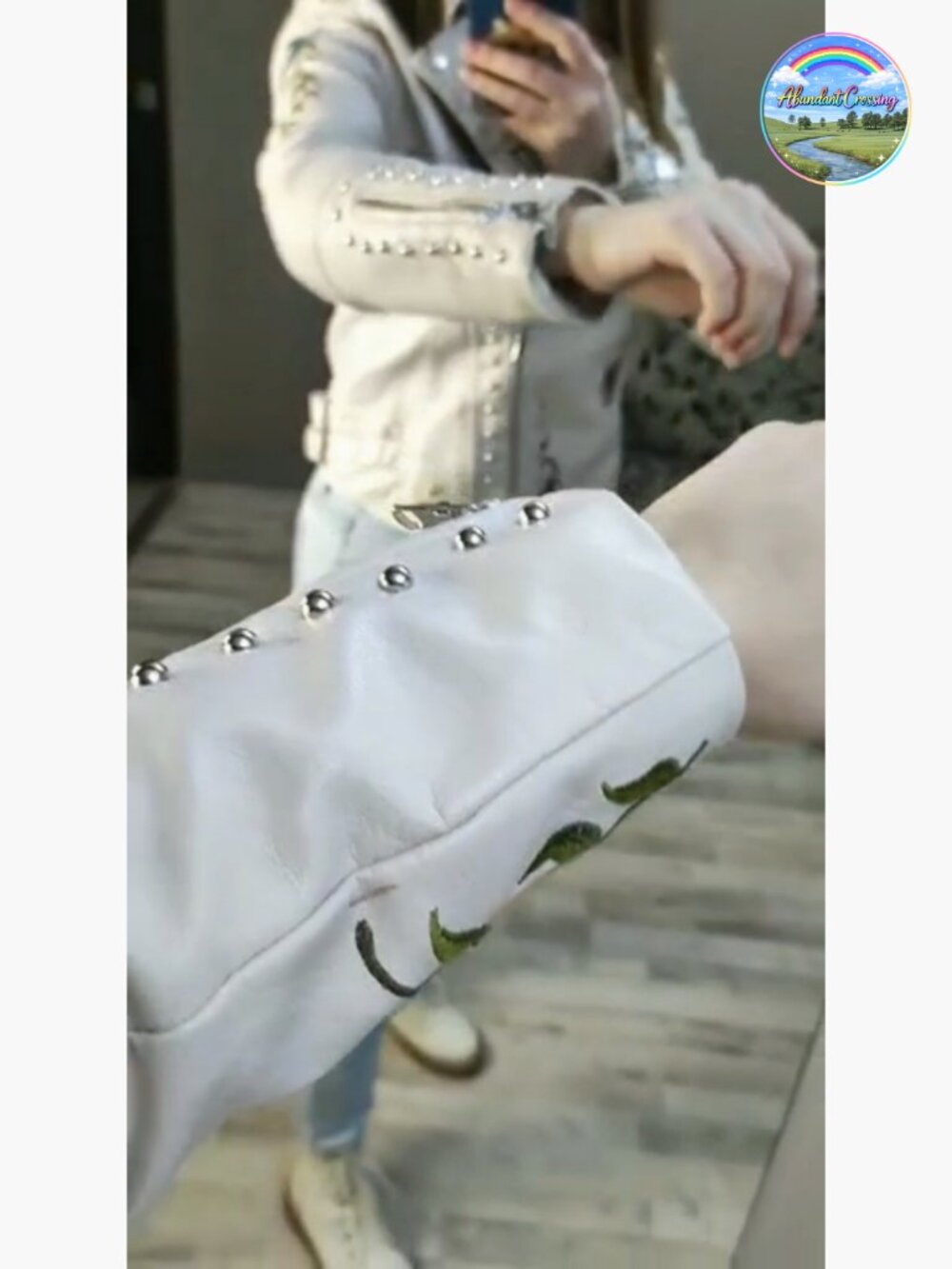 Embroidered Studded Faux Leather Moto Jacket Floral Punk Coat - Picture 6 of 6